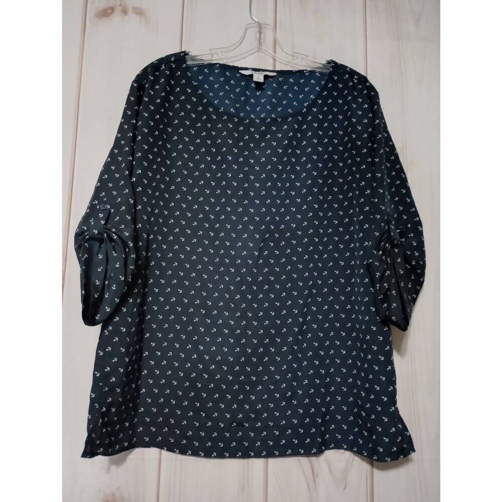 Old Navy Shirt Ladies Medium Navy White Anchor Light Weight Nautical